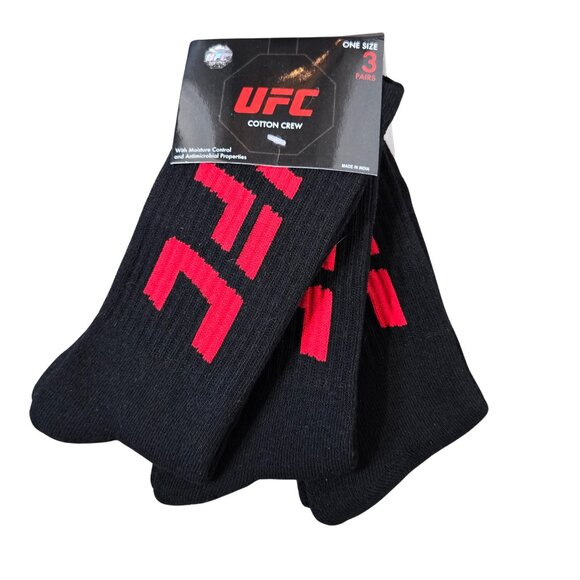 NWT | UFC 3 Pack Cotton Crew Socks Red Logo Moisture Control | One Size - Picture 1 of 4